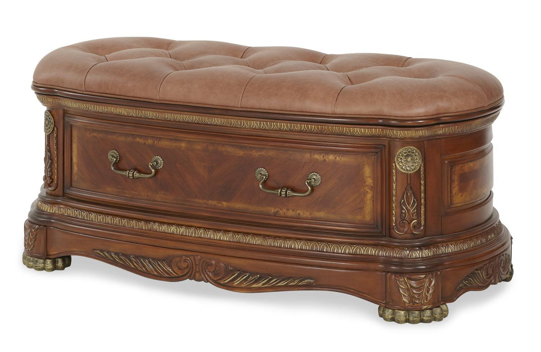 Cortina Leather Bedside Bench in Honey Walnut - Furniture Max (Falls Church,VA) *