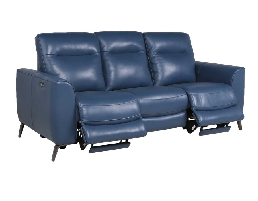 Steve Silver Sansa Leather Dual Power Reclining Sofa in Ocean Blue