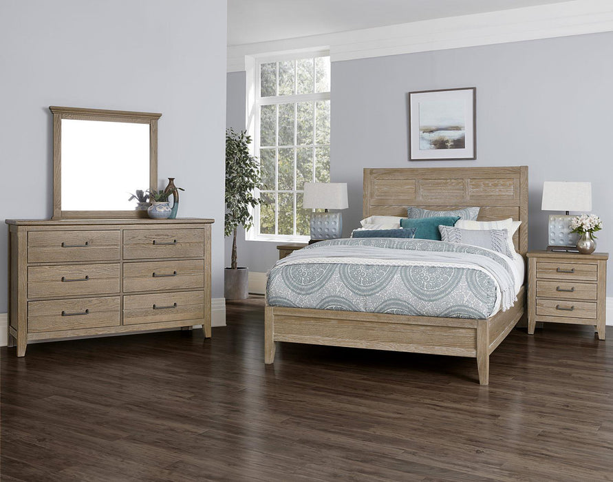 Vaughan-Bassett Passageways Deep Sand California King Louvered Bed with Low Profile Footboard in Medium Brown - Furniture Max (Falls Church,VA) *